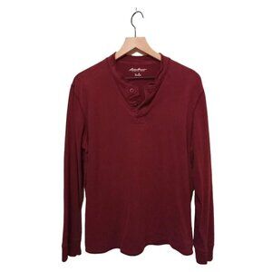 EDDIE Bauer Dark Red Long Sleeve Cotton Heritage Wash Henley Shirt Sz M